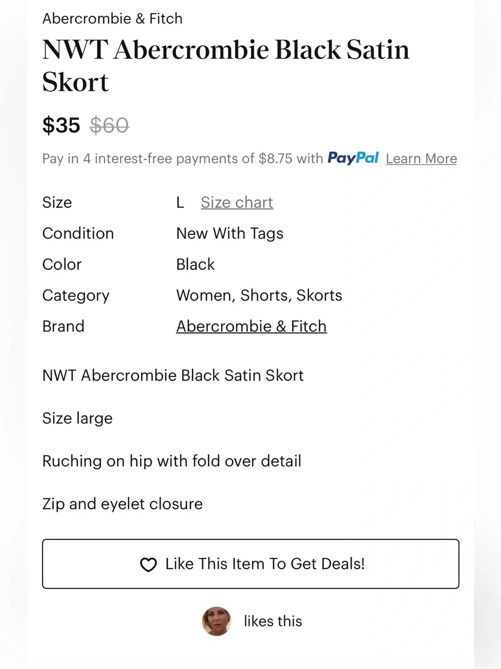 Abercrombie & Fitch NWT black silky mini skirt skirt faux wrap